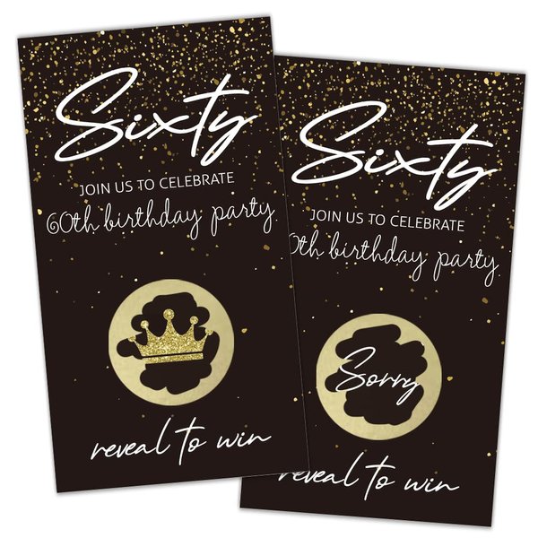 REWIDPARTY Black Gold Sixty Birthday Scratch Off Cards（32 PCS） 60th Birthday Party Game Scratch Cards Cheers to 60 Years Party Supplies Activity for Black Gold Birthday Raffle Tickets Kids Adults