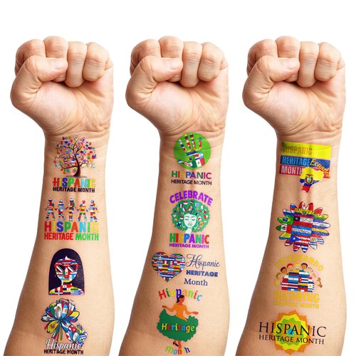 100 PCS Hispanic Heritage Month Temporary Tattoos Themed Spanish Birthday Party Decorations Supplies Favors Decor Culture Latin American Stickers Cute Gifts for Game Boys Girls School Rewards Carnival