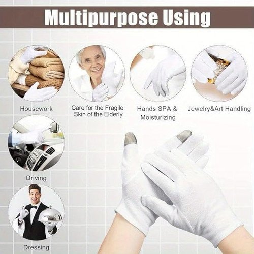 2 Pairs White Cotton Gloves 100% Cotton Moisturising and Protective Gloves Cotton Gloves for Eczema & Dry Hands, inspection Gloves| Coin Handling and Jewelry Inspection Gloves