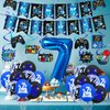 Video Game Theme 7th Birthday Party Decorations for Kids Blue Black Cheers to Level 7 Banner Hanging Swirls Level Up 7 Balloons Kit for Boys Girls 7 Years Old Game Controller Birthday Supplies Decor