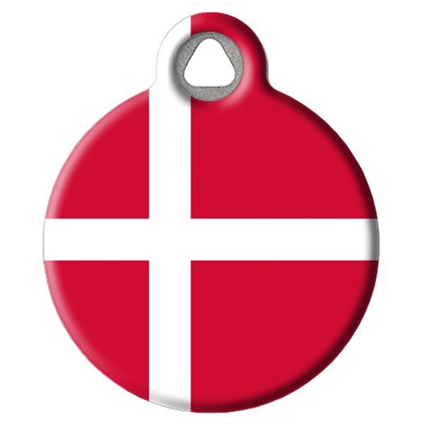 Dog Tag Art Danish Flag Personalized Pet ID Tag for Dogs and Cats, Silent Polymer Coated Stainless Steel Flag of Denmark Nametag with Customized Identification Information- Small .875" Diameter