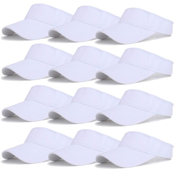 Ultrafun Unisex Sports Sun Visor Adjustable UV Protection Sun Hat Cap for Beach Pool Golf Tennis (12Pack-White)