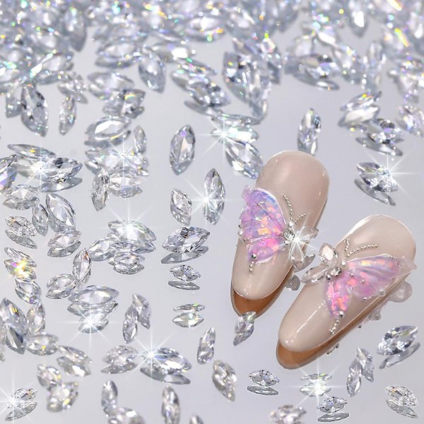 100pcs Shiny Zircon Nail Gems and Rhinestones for Nails 3D Nail Rhinestones and Charms Crystal Gems for Nails Pointed Bottom Nail Diamonds Rhinestones for Crafting Rhinestone Nail Jewels for Nail Art