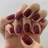 Red Press on Nails Short Square JUKUPOA Fake Nails Glossy False Nails with Glitter Design Glue on Nails Short Full Cover Acrylic Artificial Stick on Nails for Women Girls Manicure 24Pcs
