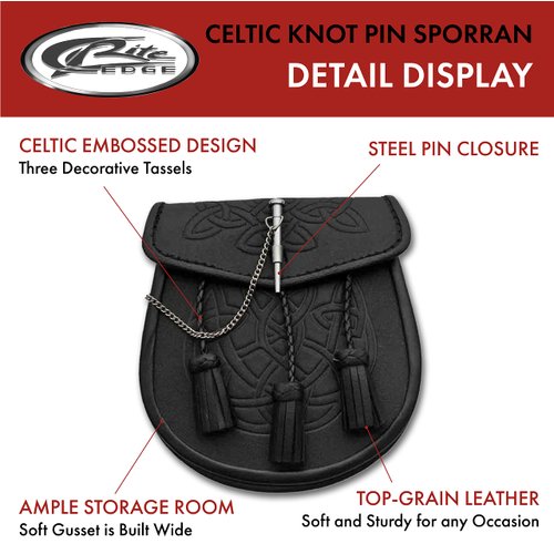 SZCO Supplies Celtic Knot Sporran with Pin, One Size,Black