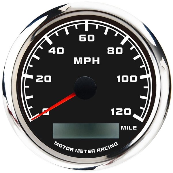 MOTOR METER RACING W Pro Series 85mm 3-3/8" GPS Speedometer Digital Odometer with GPS Sensor 120 MPH Black Dial White LED Waterproof for Car Truck Marine Boat Yacht Motorcycle