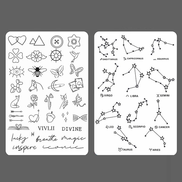 Tattoo Practice Skin 2pcs Double Sides Tattoo Skin Practice with Constellation Tiny Tattoo Designs for Beginners and Experienced Tattoo Artists Microblading Tattoo Supplies (2pcs)