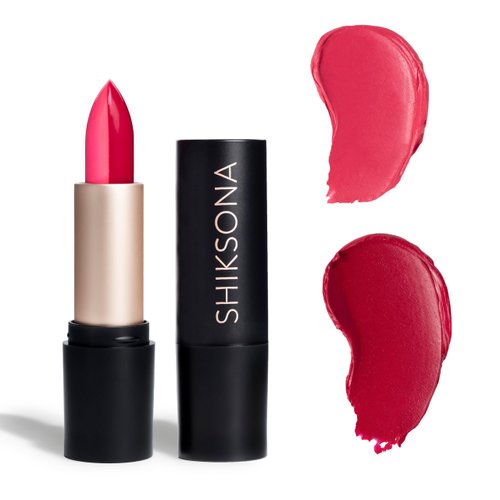 ShikSona Full Coverage Split Bullet Matte Lipstick | Vegan | Gluten, Paraben and Cruelty Free, Creamy Lipstick in a Deep Coral Pink Matte/Cherry Red-Pink Matte combo (Divide and Conquer)