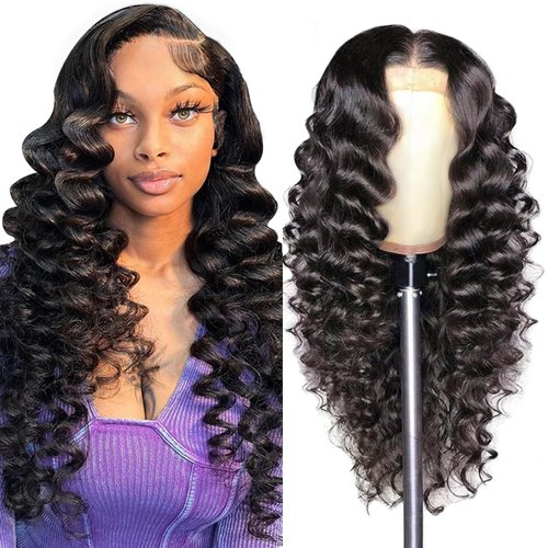 AAKJJ Deep Wave Lace Front Wigs Human Hair Glueless Wigs Pre Plucked with Baby Hair 200 Density 13x4 HD Transparent Lace Front Wigs for Women (26 Inch, Deep Wave Wigs)