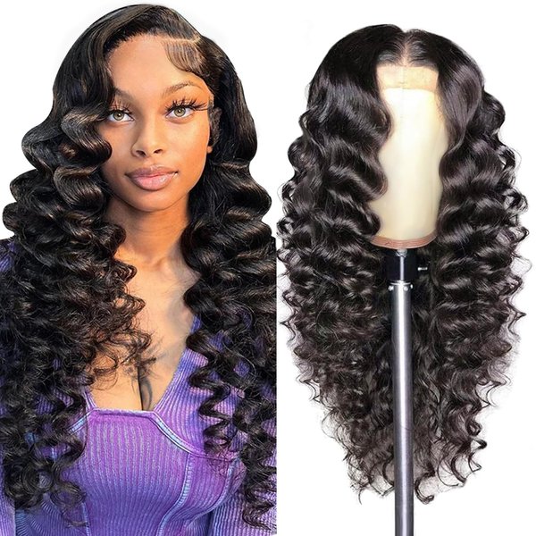 AAKJJ Deep Wave Lace Front Wigs Human Hair Glueless Wigs Pre Plucked with Baby Hair 200 Density 13x4 HD Transparent Lace Front Wigs for Women (26 Inch, Deep Wave Wigs)