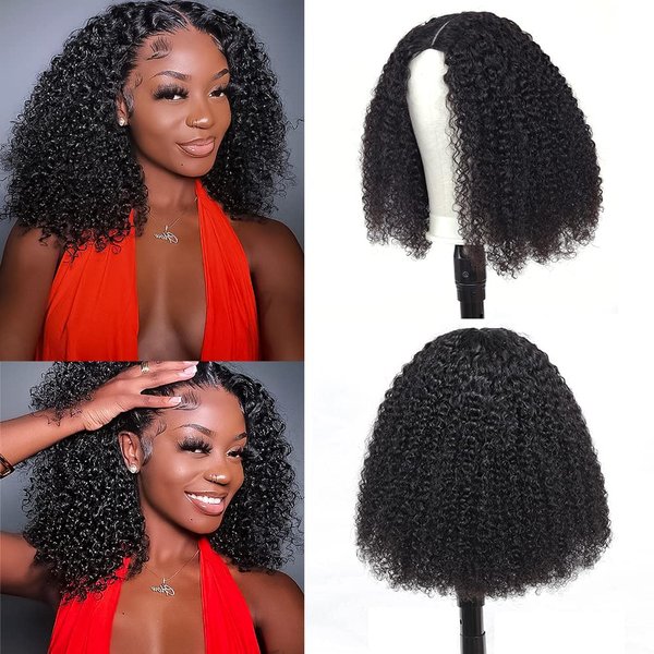 RAGMZZE v part wig human hair kinky curly human wigs upgrade u part wigs for black women 100% human hair wigs 180% density 4x4x1 inch net middle part bob wig clip in half wig 22 inch