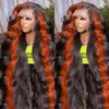 ROOMOOD Ombre 13x6 Lace Front Wigs Human Hair 200% Density HD Transparent Body Wave Lace Front Wigs For Women Ginger Colored Wigs Human Hair Balayage Wig Human Hair Glueless Wigs Human Hair 22Inch