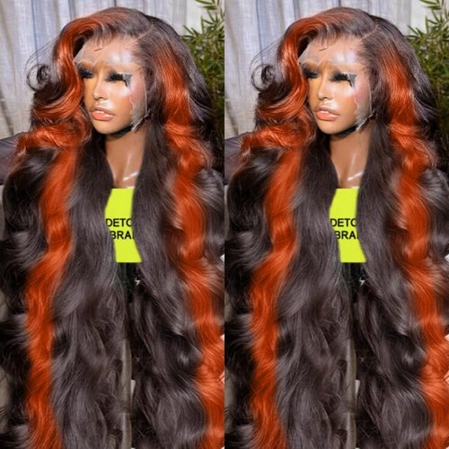 ROOMOOD Ombre 13x6 Lace Front Wigs Human Hair 200% Density HD Transparent Body Wave Lace Front Wigs For Women Ginger Colored Wigs Human Hair Balayage Wig Human Hair Glueless Wigs Human Hair 22Inch