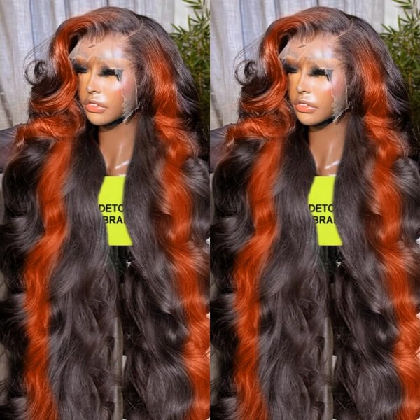ROOMOOD Ombre 13x6 Lace Front Wigs Human Hair 200% Density HD Transparent Body Wave Lace Front Wigs For Women Ginger Colored Wigs Human Hair Balayage Wig Human Hair Glueless Wigs Human Hair 22Inch