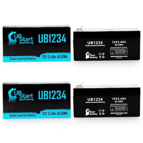 2X Pack - Aeros Instruments Inc. 5200 CAREEVAC Battery - Replacement UB1234 Universal Sealed Lead Acid Battery (12V, 3.4Ah, 3400mAh, F1 Terminal, AGM, SLA) - Includes 4 F1 to F2 Terminal Adapters