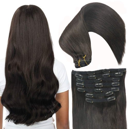 Eufficco Real Human Hair Lace Clip In Hair Extensions Thick Ends Color Off Black #1b 14inch 100g Remy Hair Extensions Silky Soft Straight Double Wefted Lace Backed Clip On Human Hair Extensions