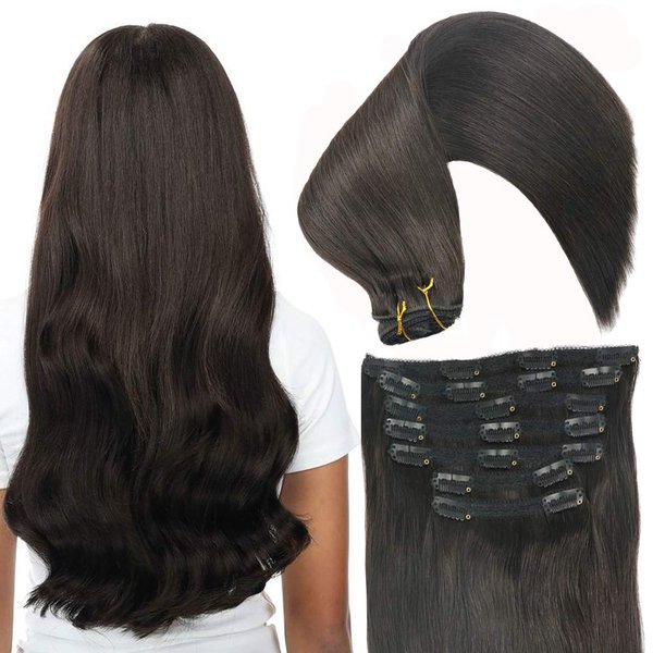 Eufficco Real Human Hair Lace Clip In Hair Extensions Thick Ends Color Off Black #1b 14inch 100g Remy Hair Extensions Silky Soft Straight Double Wefted Lace Backed Clip On Human Hair Extensions