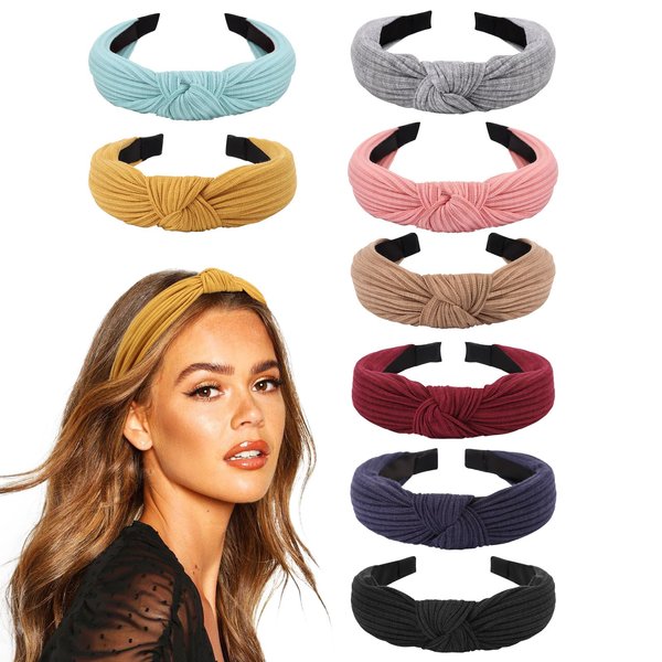 AQOKKA 8 Pcs Knotted Headbands For Women Wide Turban Headband Plastic Head Band Hair Vintage Flower Printed Cross for Girls