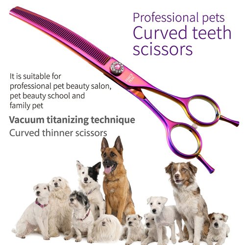 Fenice Peak Professional Dog Grooming Scissors Pet Curved Thinning Shears 7.0'' Extremely Sharp Blades 440C Steel Thinning Scissors Durable Smooth Motion & Fine Cut for Dogs and Cats (Multicolored)