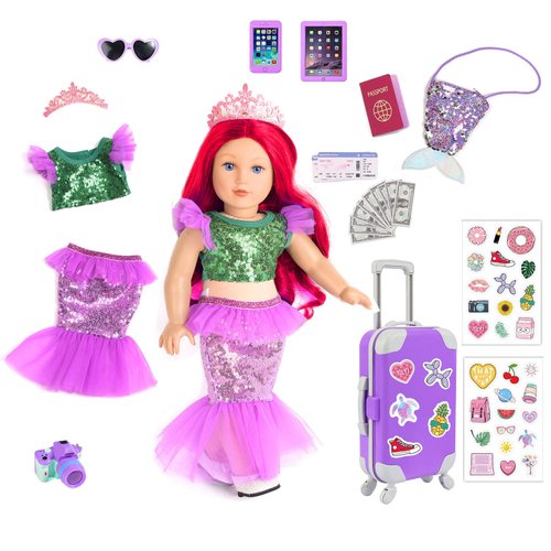 sweet dolly 18 Inch Mermaid Doll Clothes and Accessories Sparkling Doll Suitcase Luggage Travel Play Set for 18 Inch Dolls