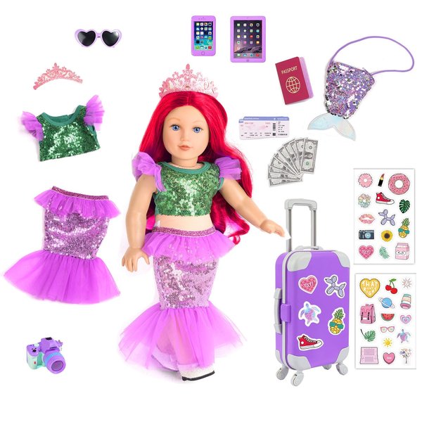 sweet dolly 18 Inch Mermaid Doll Clothes and Accessories Sparkling Doll Suitcase Luggage Travel Play Set for 18 Inch Dolls