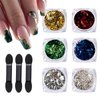 Holographic Nail Art Foil Glitters Kit 6 Boxes 3D Nail Glitter Flakes Nail Art Supplies Confetti Sparkly Aluminum Foil Irregular Foil Glitter Nail Design for Acrylic Nails Decorations Accessories