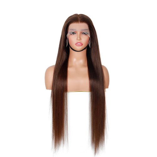 BLY 13x6 Glueless HD Lace Front Wigs Pre Plucked Invisible Bleached Knots, 4 Dark Chocolate Brown Colored Straight Human Hair Wigs for Women 180% Density 24 Inch