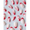 Red Press on Nails French Tip Fake Nails Almond Shape False Nails with Red Swirl Designs Full Cover Acrylic Nails Medium Stick on Nails Glossy Glue on Nails Red Nail Tip Cute Artificial Nails 24Pcs