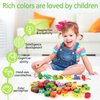 Loppdece 42 PCS Wooden Animals Fruits Vegetables String Threading Beads, Montessori Toddler Preschool Activities Lacing Toys, Include 42Wooden Lacing Beads 4String Ropes for Toddlers 3 4 5 6 Year Old