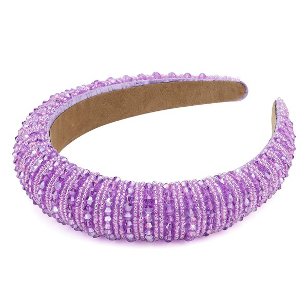 Wecoe Purple Headband Fashion Rhinestone Headband Women Padded Headband Fancy Bling Diamond Sparkle Crystal Beaded Headband Cute Hair Band Holiday Hair Accessories For Women Girls Gifts