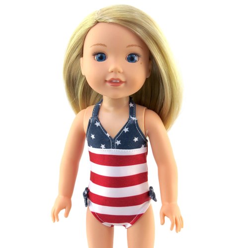 American Fashion World Fourth of July 'Red, White, and Cute' Bathing Suit for 14-Inch Dolls | Premium Quality & Trendy Design | Dolls Clothes | Outfit Fashions for Dolls for Popular Brands