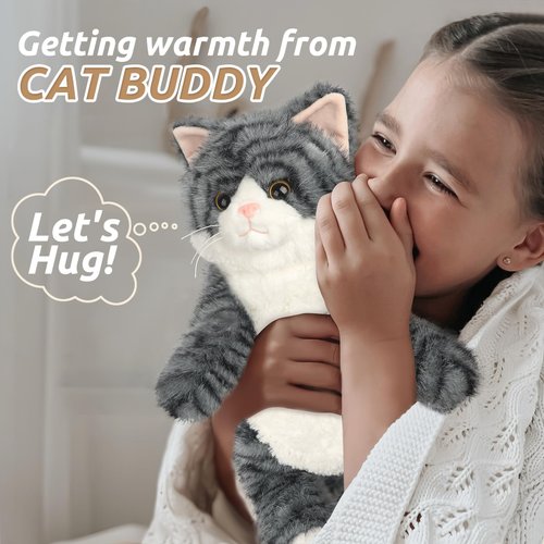 Cuckool Gray Tabby Cat Stuffed Animals, Microwavable Stuffed Animals Heating Pad for Cramps, Pain Stress Relief, Heatable & Coolable Lavender Scented Plush Toys for Anxiety, Women Kids Bedtime