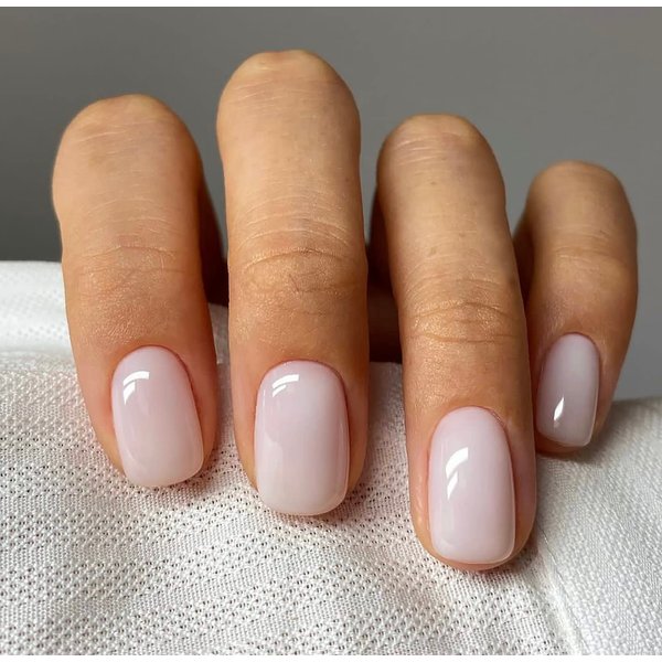 Short Square Press on Nails SWEKKE Fake Nails Solid Color Milk White Pink Full Cover False Nails with Designs Glossy False Nails with Nail Glue Artificial Acrylic Nails for Women Girls 24 Pcs