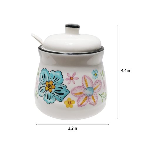 MaoYaMao Ceramic Sugar Bowl with Lid and Spoon Salt container Sugar Holder for Coffee Bar,Home and Kitchen 12oz