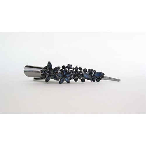 Generic Blue flower and dark silver alligator hair claw clip with crystals