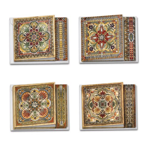 The Best Card Company - 12 Assorted Blank Note Cards (4 x 5.12 Inch) - Boxed All Occasion Notecards Bulk (4 Designs, 3 Each) - Ornate Tiles MQ4609OCB-B3x4