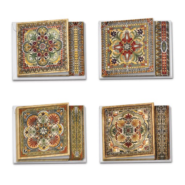 The Best Card Company - 12 Assorted Blank Note Cards (4 x 5.12 Inch) - Boxed All Occasion Notecards Bulk (4 Designs, 3 Each) - Ornate Tiles MQ4609OCB-B3x4