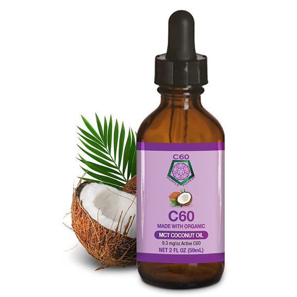 C60 Power - MCT 2-oz.- Organic MCT Coconut Oil, 2 Fl Oz, 99.99% Pure Carbon Fullerenes, Lift Oxidative Burden, Optimize Mitochondrial Function