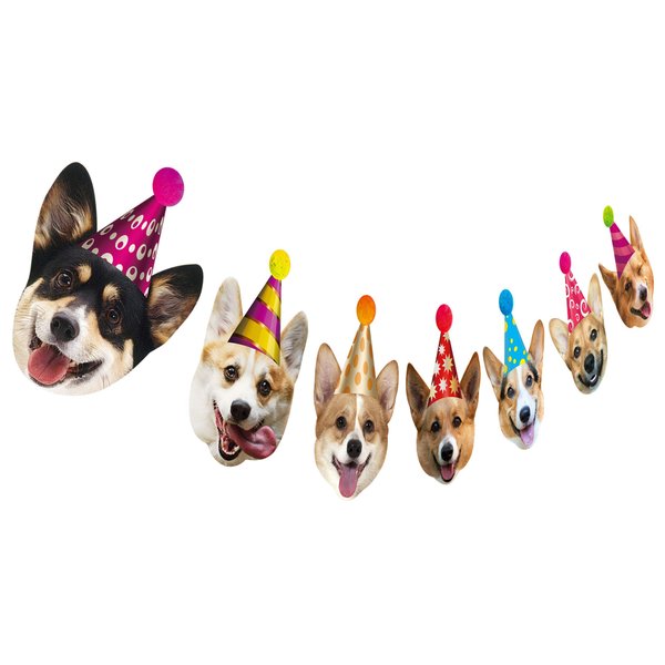 Silvima Dogs Birthday Garland, Funny Corgi Face Portrait Birthday Banner, Dog Bday Bunting Decoration