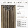 EYEFULL STELL Human Hair Extensions Clip in 18 inch 120g 7PCS Straight Natural Clip ins Real Remy 100% Human Hair Extensions Chocolate Brown To Caramel Blonde Double Weft Thick Layered Clip on Hair