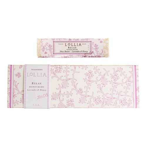 LOLLIA Relax Handcreme Bundle, 4 oz. & .33 oz. – Lavender & Honey – Scented Hand Cream for Women, Moisturizing Hand Lotion for Dry Hands, Shea & Cocoa Butter, Quick Absorbing Lotion, Travel Lotion