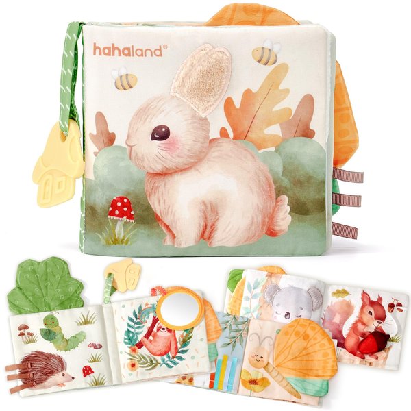 Baby Books 0-6 Months,Tummy Time Sensory Baby Toys 6 to 12 Months Touch Feel Book Textured Animals Mirror & Crinkle Paper Baby Shower Gifts Christmas Stocking Stuffers for Boys Girl 0 3 6 9 12 Months