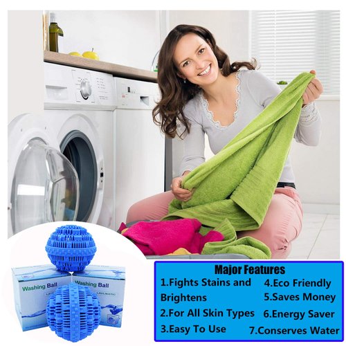 BTFLKNS Eco-Friendly Laundry Balls, 2Pcs Premium Washing Ball, Super Soft Shell Doesn't Hurt Clothes, Advanced ceramic balls, 2000 Washing Cycle Laundry Balls, All Natural Detergent(2Pack,Blue)