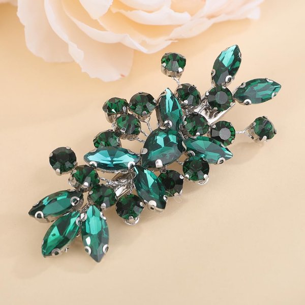 Teyglen Green Rhinestone Hair Clip Bridal Crystal Hair Barrette for Women Sparkly Hair Piece Wedding Hair Clips Hair Accessories for Women (Peacock green)
