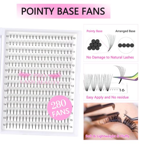 Premade Fans Eyelash Extensions 8D-D-0.07-11 Premade Volume Lash Extensions Pointed Base Fans 0.07 280 Fans C D Curl(8D-D-0.07,11 mm)