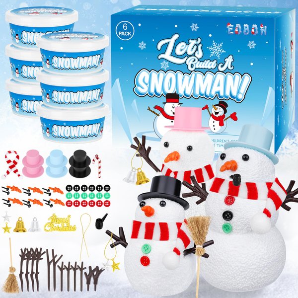6 Pack Snowman Kit, Christmas Craft DIY for Kids, Build a Snowman Craft Winter Decorations Indoor, Creative Kids Air Dry Clay Modeling Crafts Kit for School Winter Party Activities Kids