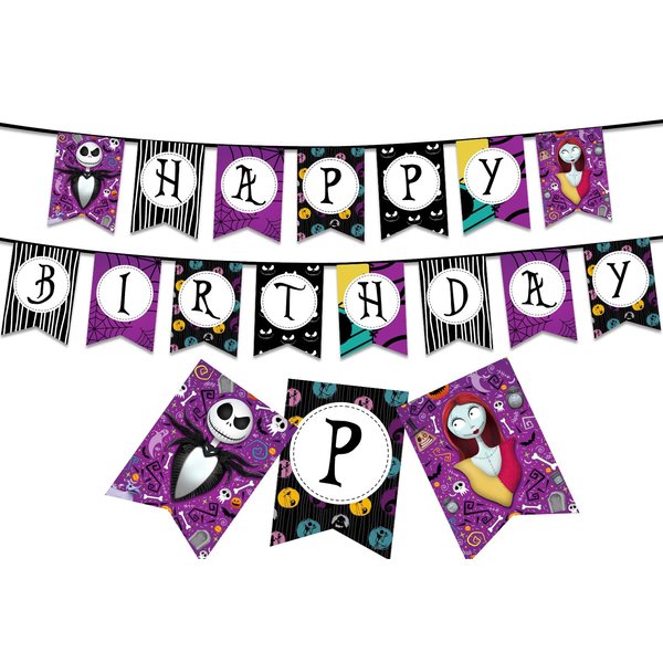 Nightmare Theme Birthday Banner Before Christmas Nightmare Birthday Party Decorations Supplies Jack Skellington and Sally Themed Birthday Banner for Kids Adults Birthday Party Indoor Outdoor Decors