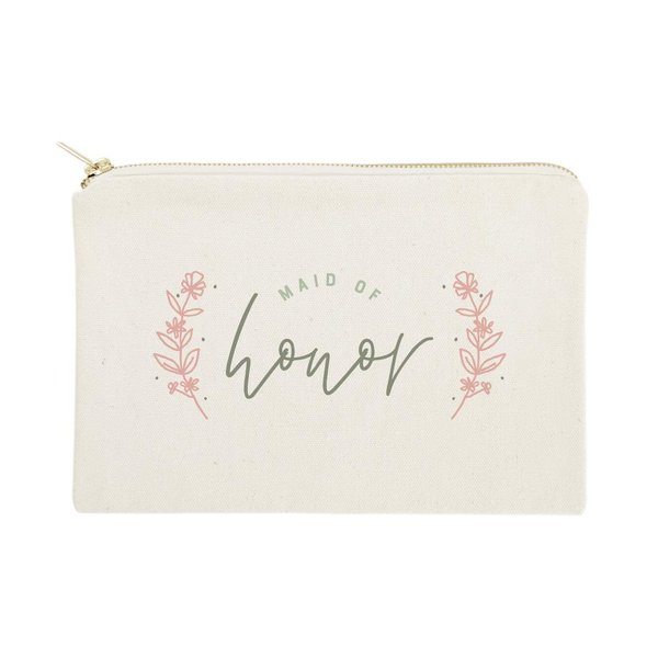The Cotton & Canvas Co. Floral Maid of Honor Wedding Cosmetic Bag, Bridal Party Gift and Travel Make Up Pouch