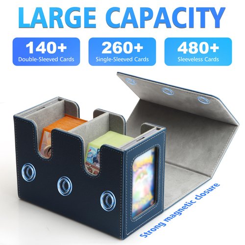 SANZIE Card Deck Box for MTG Commander Deck Box with 2 Toploaders 35PT fits 260+ Single Sleeved Trading Cards TCG Deck Box for Magic Game Cards (Blue&Grey)