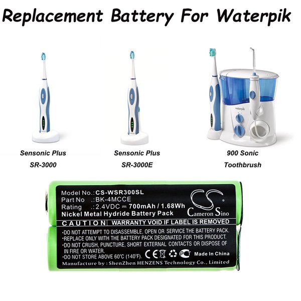 JIAJIESHI Battery 700mAh / 1.68Wh,Replacement Battery Fit for Waterpik 900 Sonic Toothbrush, Sensonic Plus SR-3000, Sensonic Plus SR-3000E BK-4MCCE